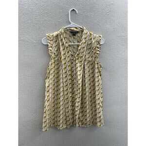 Tommy Hilfiger Womens Tank Top Size Large Button Up Giraffe Yellow Necktie